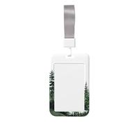 Woshuwo Watercolor Green Pine Forest Simple Sliding Id Badge Holder Hard Plastic Work Card Case Name Tag Protector for Nurses Office