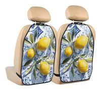 Woshuwo Watercolor Lemons And Olive Branches Car Seat Back Kick Protectors,2 Pack Kick Mats With Storage Pockets For Vehicles To Protect From Dirt Mud Scratches