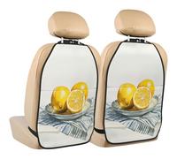 Woshuwo Watercolor Lemons On A Plate Car Seat Back Kick Protectors,2 Pack Kick Mats With Storage Pockets For Vehicles To Protect From Dirt Mud Scratches