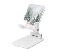 Woshuwo Watercolor Magical Winter Forest Pine Trees Foldable Cell Phone Stand Adjustable Angle Height Desktop Portable Cellphone Cradle Compatible With All Smartphone White-Style