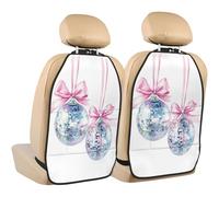 Woshuwo Watercolor Pink Ribbon Silver Disco Balls Car Seat Back Kick Protectors,2 Pack Kick Mats With Storage Pockets For Vehicles To Protect From Dirt Mud Scratches