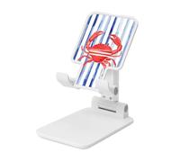 Woshuwo Watercolor Red Crab On Blue Horizontal Stripes Foldable Cell Phone Stand Adjustable Angle Height Desktop Portable Cellphone Cradle Compatible With All Smartphone White-Style