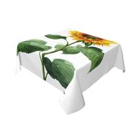 Woshuwo Watercolor Sunflower With Green Leaves Table Cloth Washable Dinng Table Covers Decorative For Kitchen 60" X 60"