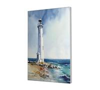Woshuwo Watercolor Tall White Lighthouse On The Coast Canvas Wall Art Poster Aesthetic Print Painting For Dorm Bedroom Living Room,30x45cm Framed