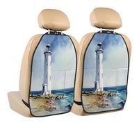 Woshuwo Watercolor Tall White Lighthouse On The Coast Car Seat Back Kick Protectors,2 Pack Kick Mats With Storage Pockets For Vehicles To Protect From Dirt Mud Scratches