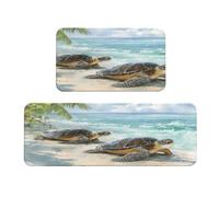 Woshuwo Watercolor Two Sea Turtles On The Beach Kitchen Rugs Set Of 2 Non-Slip Floor Mat Runner Rug Doormat Area Carpet Laundry Room Kitchen Decor