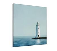 Woshuwo Watercolor White Lighthouse On The Coast Canvas Wall Art Poster Aesthetic Print Painting For Dorm Bedroom Living Room,30x30cm Framed