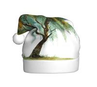 Woshuwo Watercolor Willow Tree Santa Hat Adult Xmas Headwear Novelty Christmas Hat