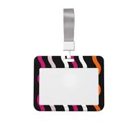 Woshuwo Wavy Lines White Black Orange Red Sliding Id Badge Holder Hard Plastic Work Card Case Name Tag Protector for Nurses Office