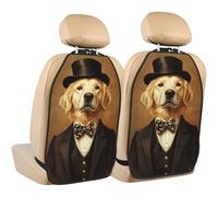 Woshuwo Whimsical Golden Retriever As A Gentleman Car Seat Back Kick Protectors,2 Pack Kick Mats With Storage Pockets For Vehicles To Protect From Dirt Mud Scratches