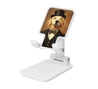 Woshuwo Whimsical Golden Retriever As A Gentleman Foldable Cell Phone Stand Adjustable Angle Height Desktop Portable Cellphone Cradle Compatible With All Smartphone White-Style
