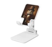 Woshuwo Whimsical Owl As A Gentleman Foldable Cell Phone Stand Adjustable Angle Height Desktop Portable Cellphone Cradle Compatible With All Smartphone White-Style