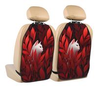 Woshuwo White Cat In Red Feather-Like Leaves Car Seat Back Kick Protectors,2 Pack Kick Mats With Storage Pockets For Vehicles To Protect From Dirt Mud Scratches
