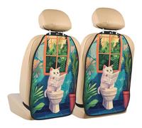 Woshuwo White Cat Reading Newspaper On Toilet Car Seat Back Kick Protectors,2 Pack Kick Mats With Storage Pockets For Vehicles To Protect From Dirt Mud Scratches