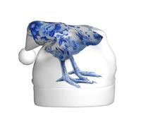 Woshuwo White Chicken Blue Chinoiserie Pattern Santa Hat Adult Xmas Headwear Novelty Christmas Hat