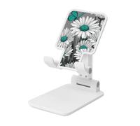 Woshuwo White Daisies With Turquoise Foldable Cell Phone Stand Adjustable Angle Height Desktop Portable Cellphone Cradle Compatible With All Smartphone White-Style