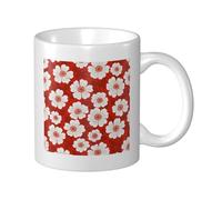 Woshuwo White Flowers On Red Ceramic Cup, Elegant Coffee Mug Tee Drinkware Water Cup for Home Office 11oz