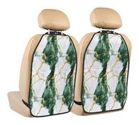 Woshuwo White Green And Gold Marble Abstract Car Seat Back Kick Protectors,2 Pack Kick Mats With Storage Pockets For Vehicles To Protect From Dirt Mud Scratches