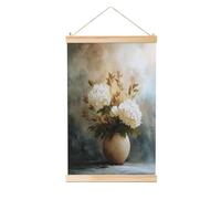 Woshuwo White Hydrangeas In Ceramic Vase Linen Hanging Painting, Linen Wall Art Home Art Piece Modern Artwork Farmhouse Decor 40x60 Cm