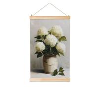 Woshuwo White Hydrangeas Rustic Farmhouse Linen Hanging Painting, Linen Wall Art Home Art Piece Modern Artwork Farmhouse Decor 40x60 Cm