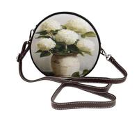 Woshuwo White Hydrangeas Rustic Farmhouse Women Round Crossbody Bags Leather Sling Bag Purse