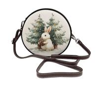 Woshuwo White Rabbit Holding Pine Cone Watercolor Women Round Crossbody Bags Leather Sling Bag Purse