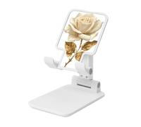 Woshuwo White Rose With Gold Stem Leaves Floral Foldable Cell Phone Stand Adjustable Angle Height Desktop Portable Cellphone Cradle Compatible With All Smartphone White-Style