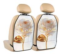 Woshuwo White Roses Gold Leaf Car Seat Back Kick Protectors,2 Pack Kick Mats With Storage Pockets For Vehicles To Protect From Dirt Mud Scratches