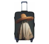 Woshuwo White Sheet Ghost Wearing Mexican Sombrero Elastic Travel Luggage Covers Dustproof Scratch-Resistant Suitcase Protector Fit 22-24 Inch