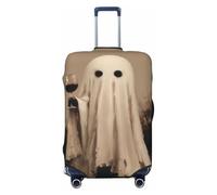 Woshuwo White Sheet Ghost with Glass of Red Wine Elastic Travel Luggage Covers Dustproof Scratch-Resistant Suitcase Protector Fit 22-24 Inch