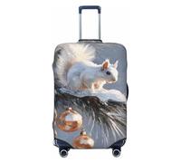 Woshuwo White Squirrel On Pine Tree Branch Elastic Travel Luggage Covers Dustproof Scratch-Resistant Suitcase Protector Fit 22-24 Inch