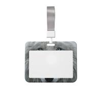 Woshuwo White Wolf Light Blue Eyes Sliding Id Badge Holder Hard Plastic Work Card Case Name Tag Protector for Nurses Office