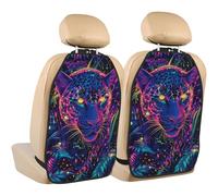 Woshuwo Wild Animal Panther In Neon Jungle Car Seat Back Kick Protectors,2 Pack Kick Mats With Storage Pockets For Vehicles To Protect From Dirt Mud Scratches