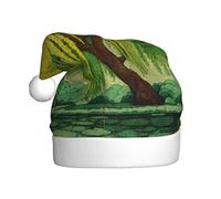 Woshuwo Willow Tree Square Tile Santa Hat Adult Xmas Headwear Novelty Christmas Hat