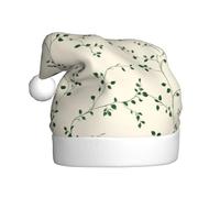 Woshuwo Winding Vine Pattern Tiny Sage Green Leaves Santa Hat Adult Xmas Headwear Novelty Christmas Hat