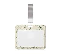 Woshuwo Winding Vine Pattern Tiny Sage Green Leaves Sliding Id Badge Holder Hard Plastic Work Card Case Name Tag Protector for Nurses Office