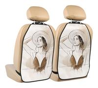 Woshuwo Woman Holding A Hat Simple Lines Minimalism Car Seat Back Kick Protectors,2 Pack Kick Mats With Storage Pockets For Vehicles To Protect From Dirt Mud Scratches