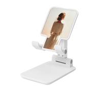 Woshuwo Woman Standing Near A Window Foldable Cell Phone Stand Adjustable Angle Height Desktop Portable Cellphone Cradle Compatible With All Smartphone White-Style