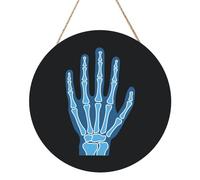 Woshuwo X-Ray Of Human Hand Blue Wooden Welcome Sign For Front Door,30cm Round Hanging Wall Sign Plaque Farmhouse Decorations