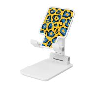 Woshuwo Yellow Blue Leopard Print Pattern Foldable Cell Phone Stand Adjustable Angle Height Desktop Portable Cellphone Cradle Compatible With All Smartphone White-Style