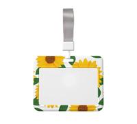 Woshuwo Yellow Sunflowers and Green Leaf Sliding Id Badge Holder Hard Plastic Work Card Case Name Tag Protector for Nurses Office