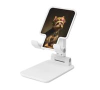 Woshuwo Yorkshire Terrier Wearing Flower Crown Victorian Foldable Cell Phone Stand Adjustable Angle Height Desktop Portable Cellphone Cradle Compatible With All Smartphone White-Style