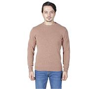 Wosica Men's 100% mere Knitted Pullover with Long Sleeve Crew Neck - Brown - XL