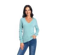 WOSICA Women‘s 100% Cashmere V-Neck Long Sleeve Pullover(Jasper S)