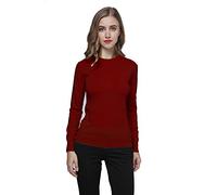 WOSICA Women's Knitted 100% Pure Cashmere Fine Knit Long Sleeve Pullover with Crew Neck (Garnet, M)
