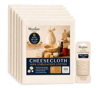 Wosilan Grade 100 Cheesecloth 6 Pack, 50x50cm Unbleached Muslin Cloths for Straining, Ultra Fine Reusable Cheese Cloths with Overlocked Edges & 15m 2mm Cotton Cooking Twine for Nut Milk, Jam & Yoghurt