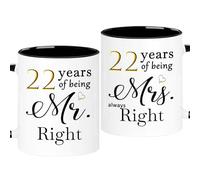 WOSIWULA 22 Year Anniversary Coffee Mugs Set of 2, 22 Years of Being Mr Right/Mrs Always Right, 22th Wedding Anniversary Decorations Gifts Presents Cups for Couple Parents Grandparents, 11oz