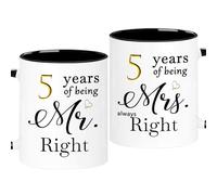 WOSIWULA 5 Year Anniversary Coffee Mugs Set of 2, 5th Wedding Anniversary Decorations Gifts Presents for Couple Parents Women Men Wife Husband Her Him, 11oz