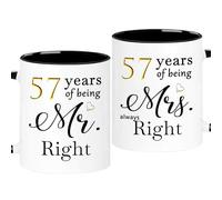 WOSIWULA 57 Year Anniversary Coffee Mugs Set of 2, 57 Years of Being Mr Right/Mrs Always Right, 57th Wedding Anniversary Decorations Gifts Presents Cups for Couple Parents Grandparents, 11oz