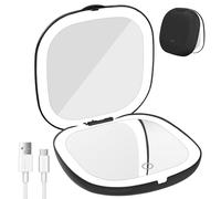 WoskjXas Compact Mirror, 1x/10x Magnifying Pocket Mirror, Handheld 2-Sided Magnetic Switch Fold Mirror, Small Travel Makeup Mirrors,3 Colors Brightness Adjustable for Handbag,Gifts (Black)